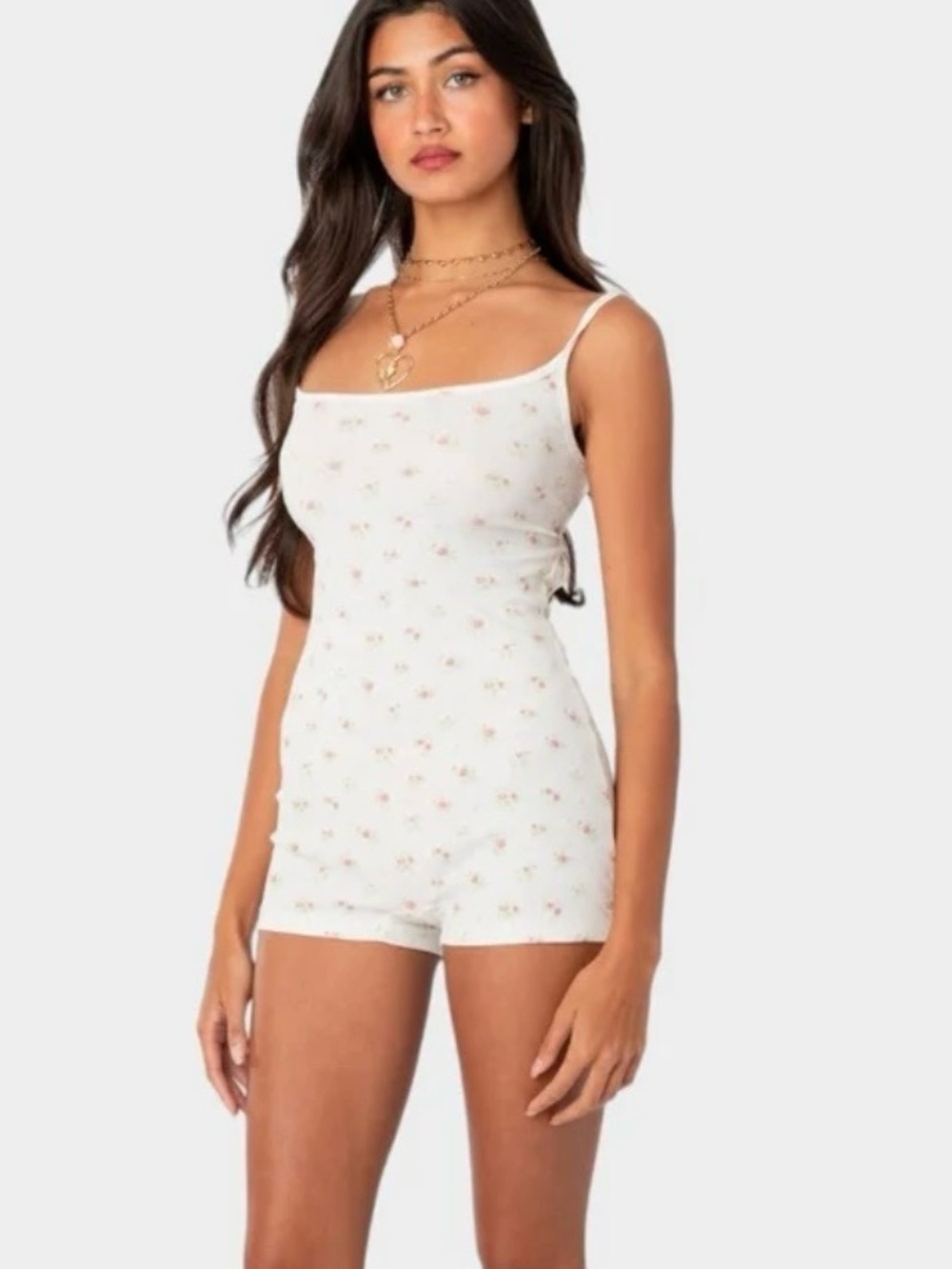 Edikted floral ditsy open back tie romper XS